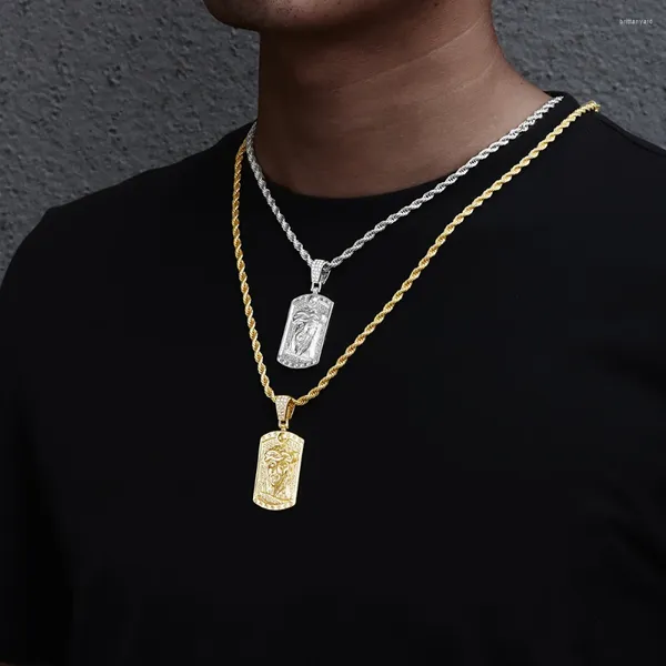 Anhänger Halsketten Klassischer Jesuskopf mit 4 mm breiter Seilkette für Hip Hop personalisierten Schmuck Frauen Männer