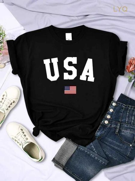 USA-Nationalflagge, Stadtstraße, bedruckt, Damen-T-Shirts, modisch, atmungsaktiv, kurzärmelig, Sommer-Hip-Hop-O-Ausschnitt, Hip-Hop-T-Shirts