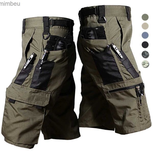 Shorts masculinos Cargo Shorts Verão Calças Táticas Cortadas Militar Ao Ar Livre À Prova D 'Água Multi-bolso Bermudas Calças Camo Ripstop HikingL240111