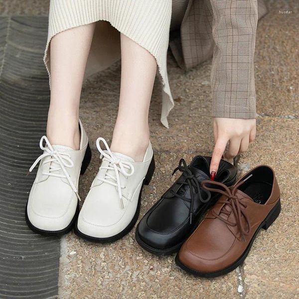 Sapatos de vestido Zapatos Mujer Womens Oxford Flats Casual Plataforma de couro de um passo Moda Lace-up Classic Ankle Boots Senhoras