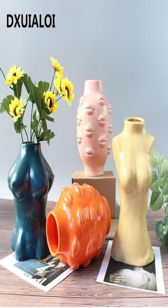 Keramik Body Art Design Blumenvase Weibliche Skulptur Vasen Kreative Hobby Vase Pflanzmaschine Heimdekoration Zubehör 210405898180