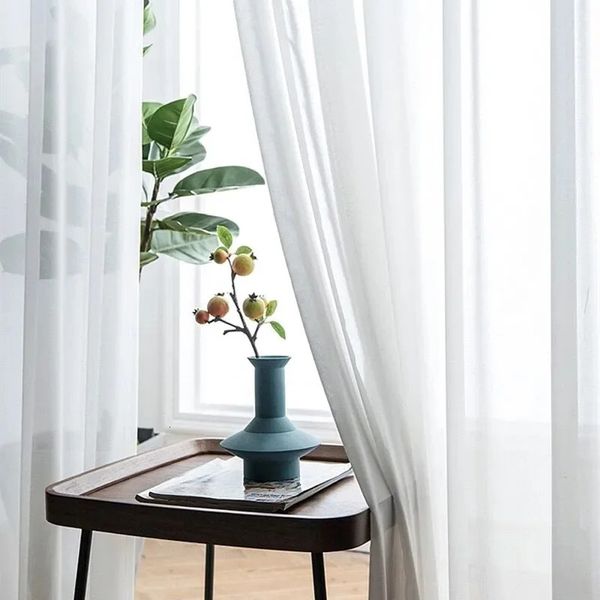 Cortina de tule branco super macio com ótima sensação de mão para decoração de sala de estar véu moderno chiffon sólido puro voile cozinha 240111