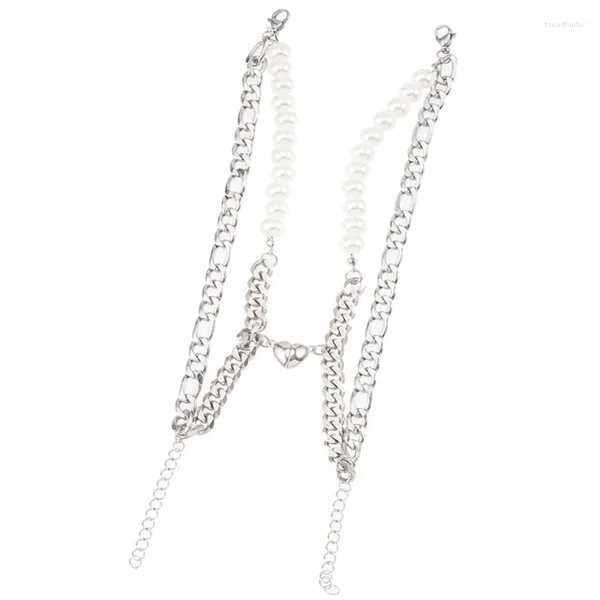 Charm-Armbänder für Paare, Perlen-Edelstahl, herzförmiger Magnet, attraktives Armband für Männer und Frauen, Valentinstagsgeschenke