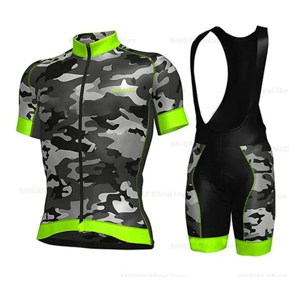 Conjuntos de camisa de ciclismo 2022 manga curta roupas de ciclismo camuflagem verde verão respirável mtb homens bicicleta bib shorts ropa ciclismo