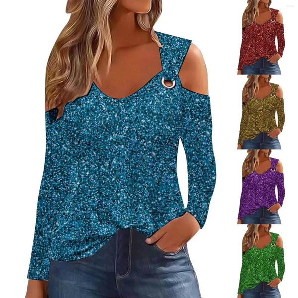 Blusas femininas camisa com glitter liso impressão fora do ombro mulheres verão túnica tops mulheres top nadar