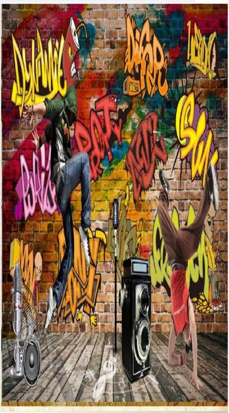 Personalizado po papéis de parede 3d murais papel de parede retro graffiti rua dança bar fundo papéis de parede decoração para casa8745376