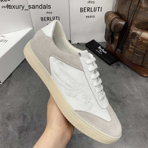 Berluti Herrenschuhe Playoff Leder Sneakers 2024 Neue Casual Trendy Board Europäische Station Original Business Bruti Anti Slip High Beauty Little Whi