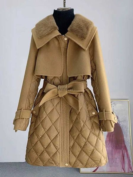 Fotvotee Winterjacke aus Wollmischungen für Damen, mittellang, warm, luxuriös, Nerz-Fleece, doppelseitiger Einsatz, Kaschmirmantel, lässig, elegant, Oberbekleidung, L240112