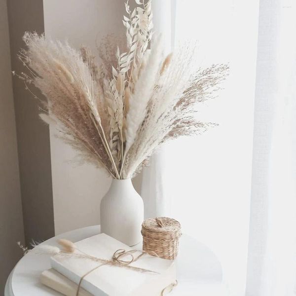 Flores decorativas 30 pcs grama de pampas secas premium buquê seco com naturalmente pampa para boho decoração de casa decoração de casamento diy pequena cana