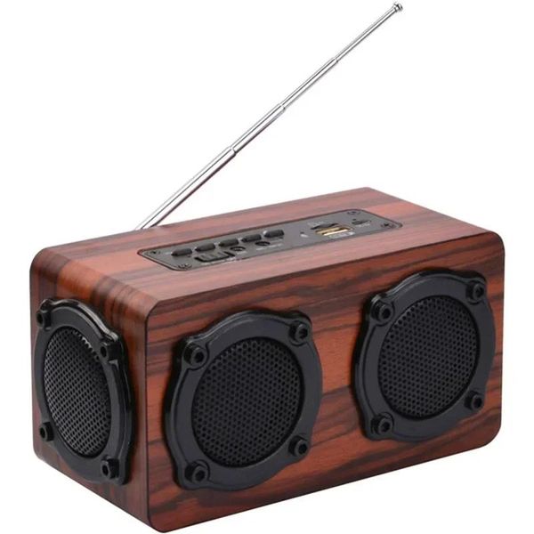 Lautsprecher Klassischer kabelloser Bluetooth-Lautsprecher aus Holz mit Antenne, FM-Radio-Funktion, unterstützt Micro-SD-USB-Flash-Laufwerk, tragbares Heimkino