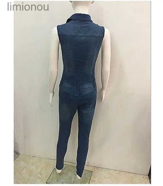 Damen-Overall, Strampler, Sommer, Patchwork-Denim-Overall, sexy, figurbetont, ärmellos, Ganzkörper, schlank, elegant, Knopf-Strampler, Damen-Overalls, L240112