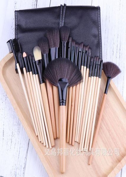 Set da 24 pezzi di alta qualità Pennelli per trucco in pelo di capra in legno Pennelli per trucco professionali Uso domestico Pennello per ombretto per fondotinta Eyeliner7601235