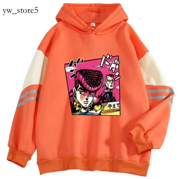 Moletons femininos Harajuku outono/inverno Jojos Bizzare Adventure Anime estampado com capuz de lã casual suéter estético masculino/feminino pulôver solto 4954