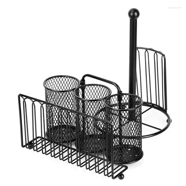 Küche Lagerung Utensilien Rack Organizer Korb mit Serviettenhalter Geschirr für Picknick Party Camping