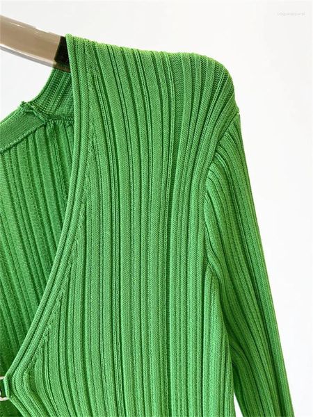 Cardigan lavorato a maglia con maniche svasate e volant lavorato a maglia da donna per donna maglione da donna con bottone singolo verde o nero francese cappotto sottile capispalla top