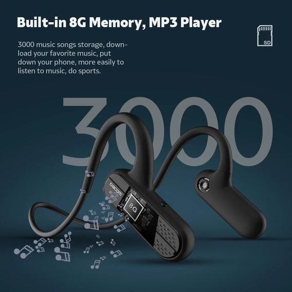 Fones de ouvido dacom airwings mp3 player música bluetooth 5.0 fone de ouvido esporte à prova dwireless água sem fio 8gb memória para correr ginásio