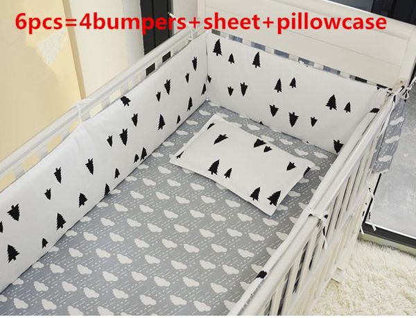 Förderung 6PCS Bettwäsche für Babybetten und Kinderbetten für Neugeborene Bett Baby Boy Bettwäsche-Set inklusive StoßstangenBlattKissenbezug8527440