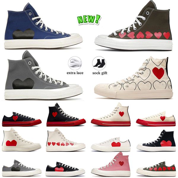 Yüksek Zeytin Top Vintage Commes 1970'ler Des Garcons Designer Canvas Ayakkabı Lüks Marka Kadınları Erkekler All Star Classic 70 Chucks Taylors Düşük Çok Kalpli Gözler Sneakers