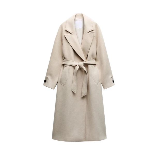 2024 moda feminina dupla face casaco de lã com grande gola flip cintura solta casaco quente jaqueta de inverno 240112