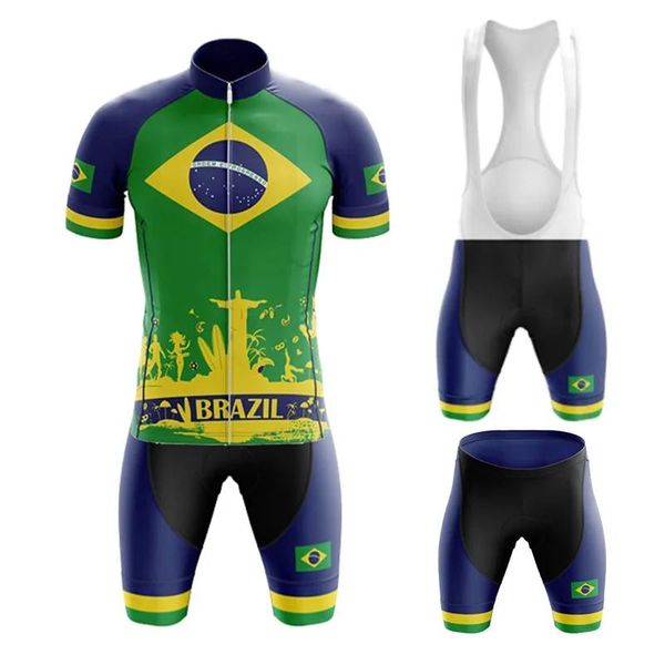 Conjuntos 2021 Brasil Nova Equipe de Ciclismo Jersey Bike Shorts Bib Set Ropa Ciclismo Mens MTB Camisa Verão Bicicleta Maillot Bottom Roupas