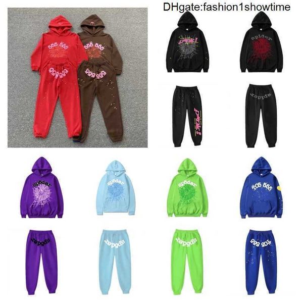 Barato Atacado Spider Hoodies Sp5der Young Thug 555555 Anjo Pulôver Rosa Vermelho Hoodie Hoodys Calças Homens Sp5ders Impressão Moletons Top Quality Muitas Cores 77SH