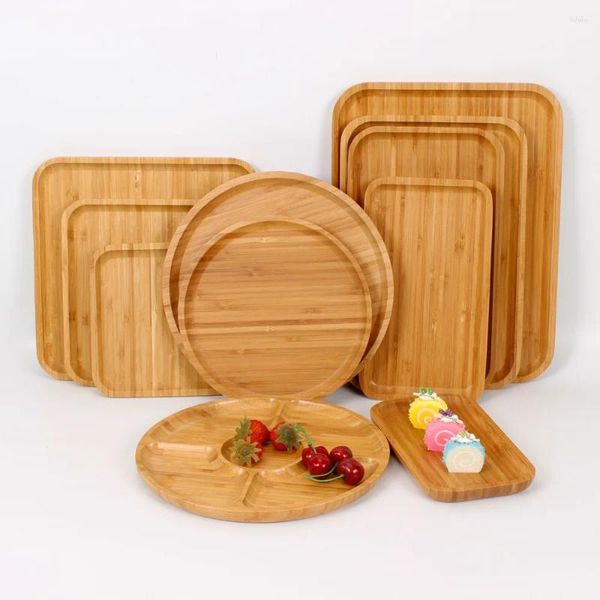 Vassoi da tè 2024 Vassoio per piatti in legno di bambù per uso domestico in legno giapponese per cena rettangolare intaglio