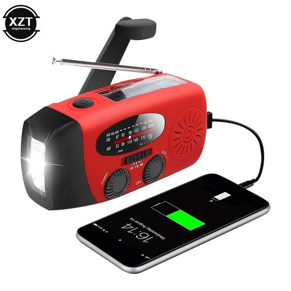 Radio Solar Hand Crank Radio Receiver Mini Tragbares AM/FM Wetterradio mit multifunktionaler Taschenlampe Notfallversorgung/Bank