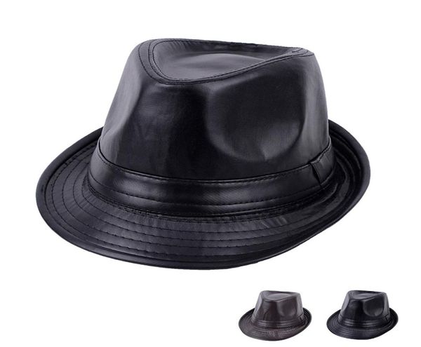 2021 Entra in autunno e inverno Nuovo cappello in pelle PU Light Board Moda britannica semplice retrò Cap Mens Cappello Fedora Fashion5583599