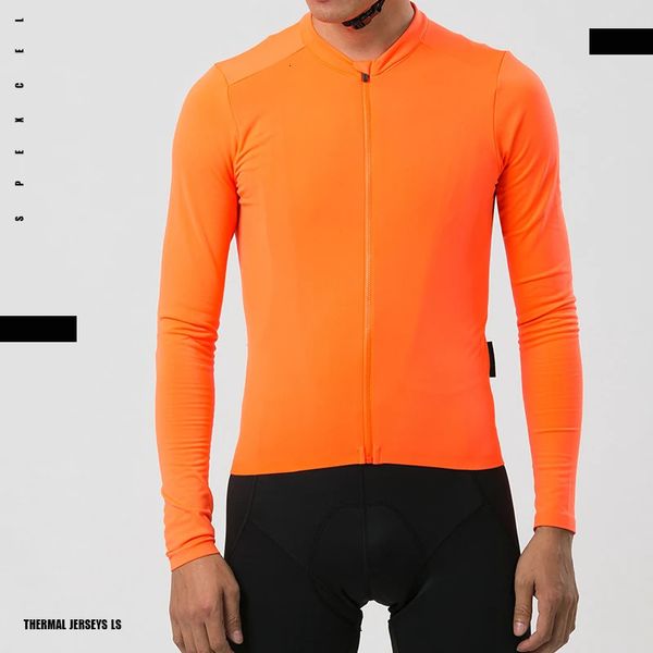 Spexcel brilhante laranja pro aero 2 escovação térmica velo ciclismo camisa de manga longa inverno com punho sem costura das mulheres dos homens 240112