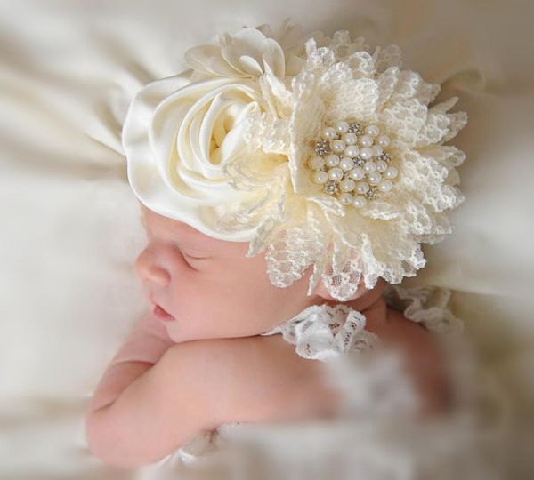 Bandas para la cabeza para niñas pequeñas, diadema elástica de encaje con flores de satén, sombreros para niños, diademas de belleza para bebés, accesorio para el cabello para niños A1997801765