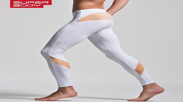 WholeMen Pantaloni attillati ad alta elasticità Pantaloni lunghi Vita bassa Pantaloni legging da uomo sexy Sport da corsa Pantaloni sportivi dal design sexy Home Sl2503624