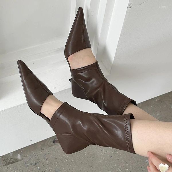 Sapatos de vestido em mulher sandálias de salto baixo botas de tornozelo feminino deslizamento na moda apontou toe bombas calçados senhoras estiramento 2024 designer