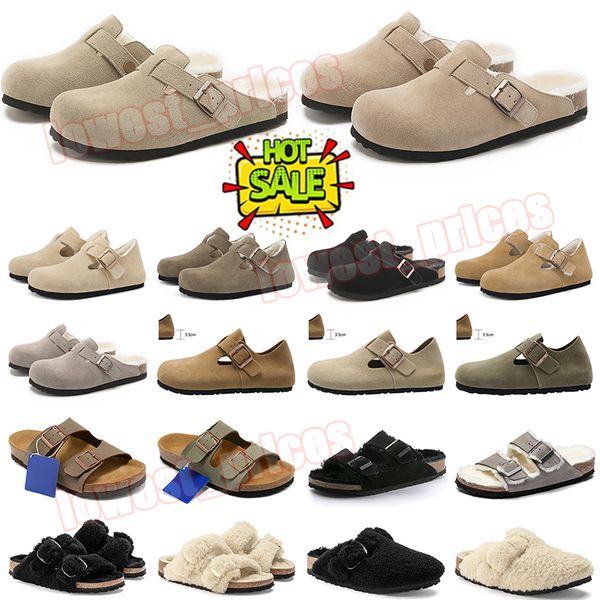 birkenstocks boston clogs sandals Tasarımcılar Birkinstocks Burkin bucket slippers Arizonas Men Men Women Soft Footbed Fur Slides Platform Soft Footbed shearling suede【code ：L】