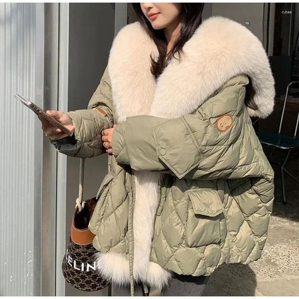 Casacos de Trench das Mulheres 2024 Inverno Mulheres Fluffy Solto Puffer Jaqueta Pena Feminina Parka Neve Outwear Windproof Oversized Bat Manga Casaco