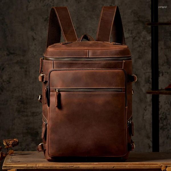 Sırt çantası basit doğa inek derisi deri büyük kapasite erkekler için orijinal vintage moda motosiklet seyahat çantası