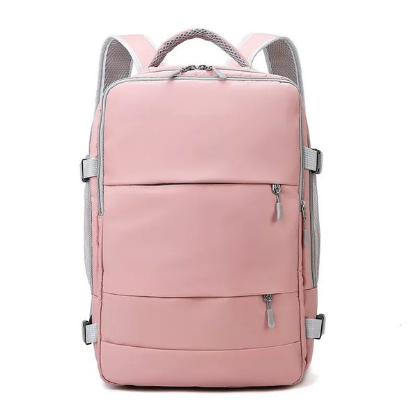 Mochila feminina rosa para viagem, repelente de água, antifurto, elegante, casual, com alça para bagagem, porta de carregamento USB 240111