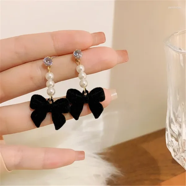 Brincos de parafuso prisioneiro adorável arco pérola brinco para mulher elegante bowknot geométrico eardrop festa de casamento danglers moda jóias presente da menina