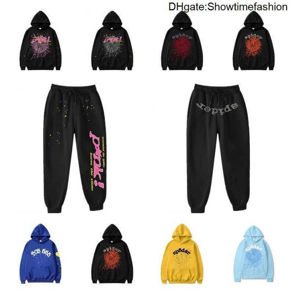 Sweats à capuche pour hommes Sweatshirts Black Brown Spider Sweat à capuche Real Photo Survêtement Web Pulls Sp5der 555555 Pantalon de survêtement Set NH1E