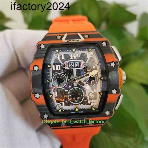 Jf RichdsMers Uhrenfabrik Superclone Heißer Verkauf Top-Qualität Uhren 44mm 50mm RM1103 McLaren Skeleton Carbon Fiber Orange Rubber Transparent Herren Wri