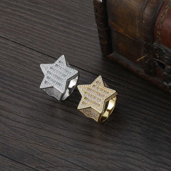 Hip hopcinco pontas estrela anel estéreo ouro real galvanizado personalizado legal estrela masculino designer de jóias