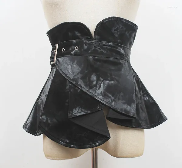 Kemerler Kadın Pist Moda Parlak Siyah Pu Deri Cummerbunds Kadın Elbise Korse Beli Dekorasyonu Geniş Kemer R1954