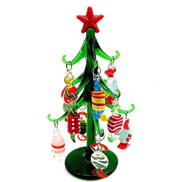 Personalizado artesanal de vidro murano estatuetas de árvore de natal ornamentos com 12 peças pingente de doces coloridos acessórios de decoração de mesa para casa 240111