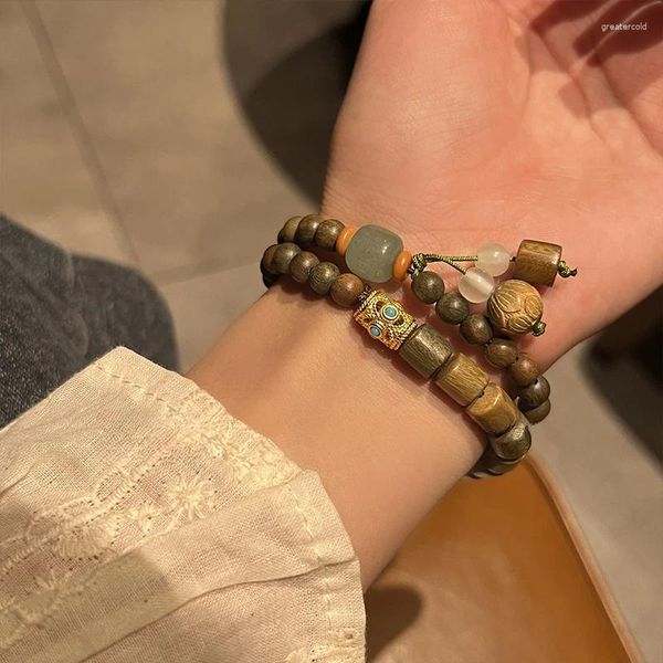 Strang-Armband im chinesischen Stil, Retro-Sandelholz-Perlen-Armband, antik, handgefertigt, Nischen-Design, Buddha-Perlen, China-Chic, Elastizität