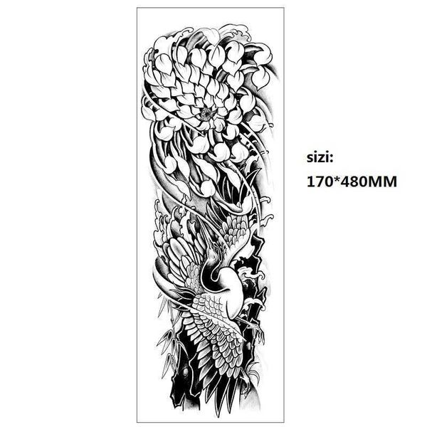 Maquiagem phoenix nova xianhe carpa flor preta braço completo grande padrão impressão de transferência de água simulação temporária tatuagem adesivo