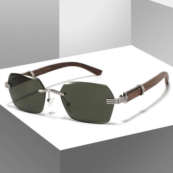 2024 Новые мужские бамбуковые и модные солнцезащитные очки с металлическими украшениями без рамок, солнцезащитные очки из дерева для женщин