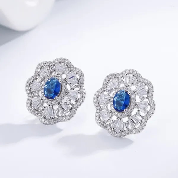 Ohrstecker Echt S925 Silber Muster Frauen 5 7mm Blau Diamant Weibliche High Carbon Zirkon Original Design Luxus Schmuck
