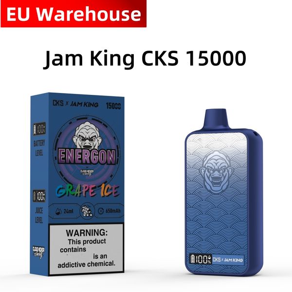 Оптовая продажа vape desechable 15000 слоеных батончиков Jam King CKS Energon 15k 24ml E-Liquid Puff 20k Одноразовая электронная сигарета Светодиодный экран со вкусом сока USB-C