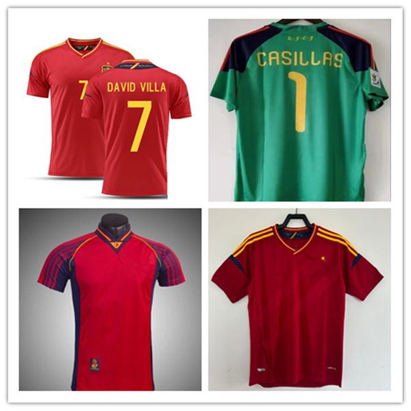 Finale 2010 Spanien Retro Jersey Casillas 1994 1998 Raul Xavi Hierro Alonso Caminero Iniesta Puyol Pique David Villa Torres 2012 Ramos Vintage Football Shirt