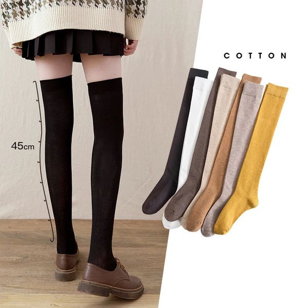 Baumwolle Kneehigh Socke Mode Lässig Einfarbig Strümpfe JK Japanischen Koreanischen Stil Lolita Damen Mädchen Warme Knie Socken 240111