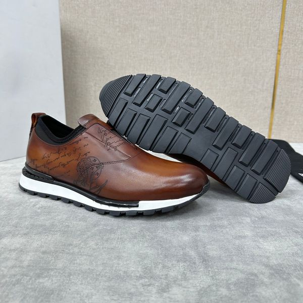 Sapatos de couro de negócios masculinos de designer de moda de luxo marca corte baixo pé em forma de V língua impressão elegante, couro leve com alta qualidade